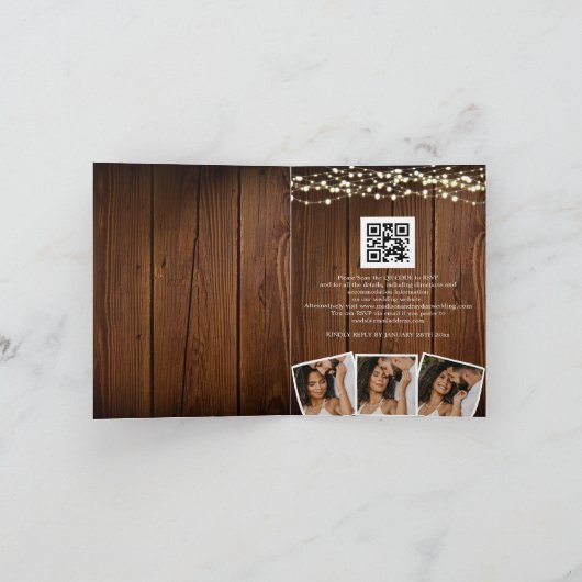 Rustic Wood String lights 3 Photos QR Code Wedding (Binnen)