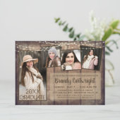 Rustic Wood String Lights 5 Foto Afstuderen Kaart (Staand voorkant)