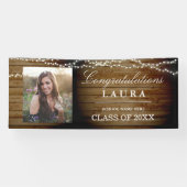 Rustic Wood String Lights Afstuderen Fotobanner Spandoek (Horizontaal)