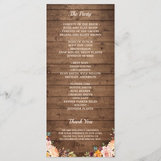 Rustic Wood String Lights Autumn Floral Wedding Programma (Achterkant)