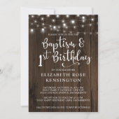 Rustic Wood String Lights Baptism 1st Birthday Kaart (Voorkant)