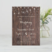 Rustic Wood String Lights Boho Wedding Invitations Kaart (Staand voorkant)
