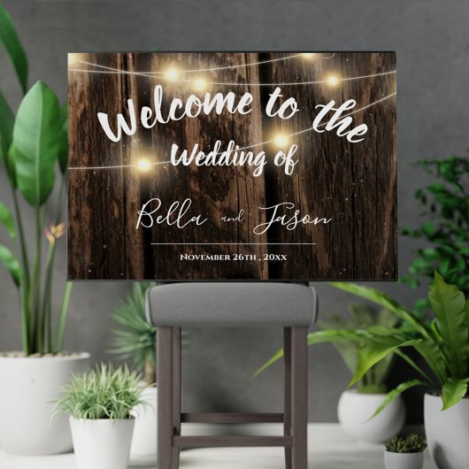 Rustic Wood String Lights Country Weddenschap Welk Poster