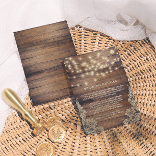 Rustic Wood & String Lights   Details van het wiel Informatiekaartje