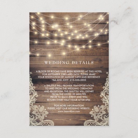 Rustic Wood & String Lights | Details van het wiel Informatiekaartje (Voorkant)