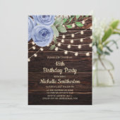 Rustic Wood String Lights Dusty Blue Floral 18th Kaart (Staand voorkant)