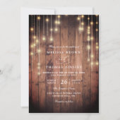 Rustic Wood String Lights Elegant QR Code Wedding Kaart (Voorkant)