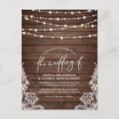 Rustic Wood, String Lights en Lace Wedding Briefkaart (Voorkant)