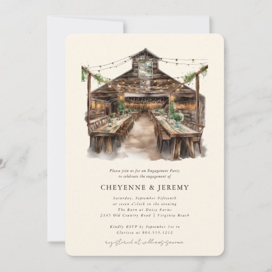 Rustic Wood String Lights Engagement Party Kaart (Voorkant)