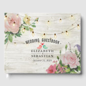 Rustic Wood String Lights Floral Wedding Guestbook Gastenboek (Voorkant)