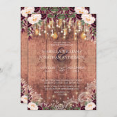 Rustic Wood & String Lights Floral Wedding Kaart (Voorkant / Achterkant)