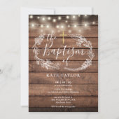 Rustic Wood String Lights Foliage Baptisme Kaart (Voorkant)