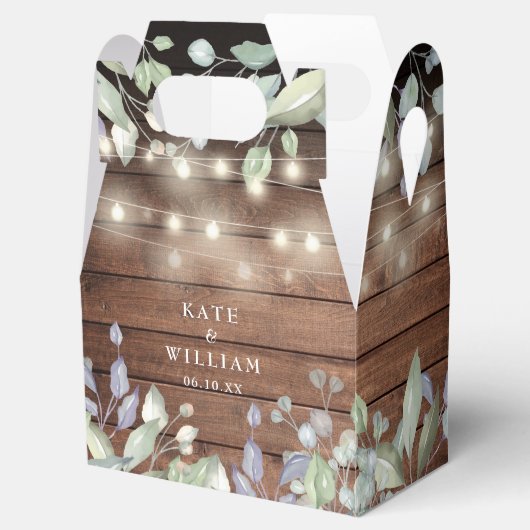 Rustic Wood String Lights Foliage Wedding Bedankdoosjes (Geopend)
