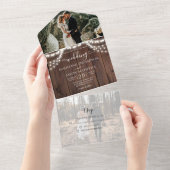Rustic Wood String Lights Foto RSVP Wedding All In One Uitnodiging (Afscheurbaar)