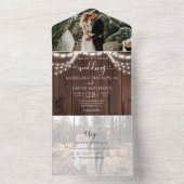 Rustic Wood String Lights Foto RSVP Wedding All In One Uitnodiging (Binnen)
