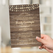 Rustic Wood & String Lights Graduation Party Kaart