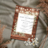 Rustic Wood String Lights Greenery Baby shower Kaart