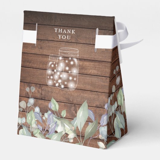 Rustic Wood String Lights Greenery Foliage Wedding Bedankdoosjes (Achterkant)