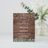 Rustic Wood String Lights Greenery QR Code Weddens Briefkaart (Staand voorkant)