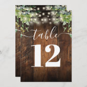 Rustic Wood String Lights Greenery Tafelnummer (Voorkant / Achterkant)