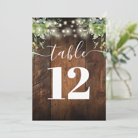 Rustic Wood String Lights Greenery Tafelnummer (Staand voorkant)