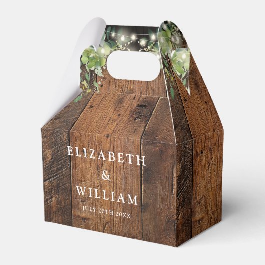 Rustic Wood String Lights Greenery Wedding Bedankdoosjes (Voorkant Zijde)