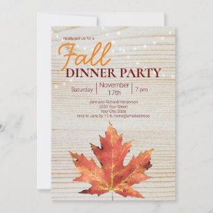 Rustic Wood String Lights Herfst Dinner Party Kaart