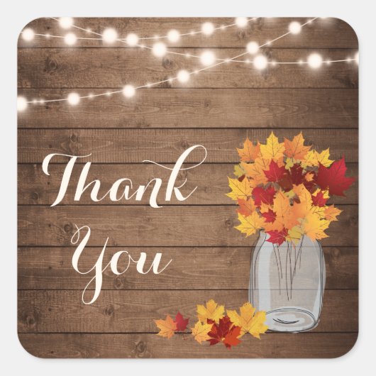 Rustic Wood String Lights Herfst Mason Jar Harteli Vierkante Sticker (Voorkant)