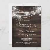 Rustic Wood String Lights Housewarming Party Kaart (Voorkant)
