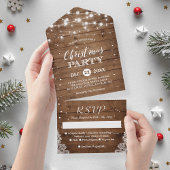 Rustic Wood String Lights kerstfeest All In One Uitnodiging