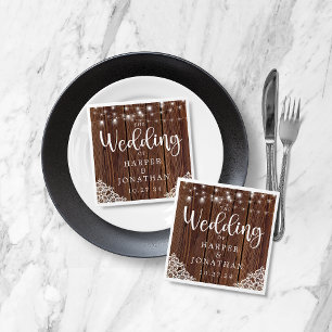 Rustic Wood String Lights Lace Farmhouse Wedding Servet