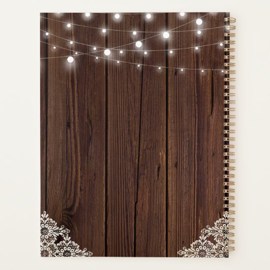 Rustic Wood String Lights Lace Personalized Planner (Achterkant)
