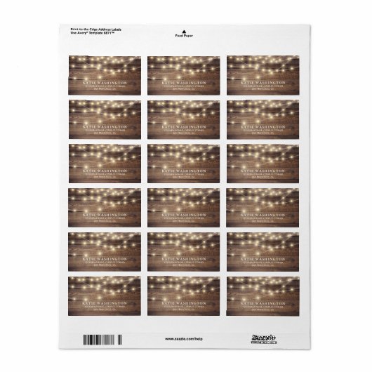 Rustic Wood & String Lights |  Lace Wedding Etiket (Full Sheet)