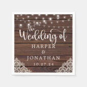 Rustic Wood String Lights Lace Wedding Napkins Servet (Voorkant)