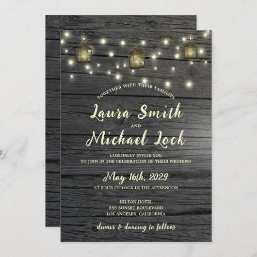 Rustic Wood String Lights  Lantaarns Weddenschap Kaart (Voorkant / Achterkant)