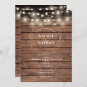 Rustic Wood String Lights Laurel Garland Wedding Kaart (Voorkant / Achterkant)
