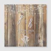 Rustic Wood String Lights Mason Jar Save the Dates (Voorkant)