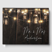 Rustic Wood String Lights Mr & Mrs Wedding Gastenboek (Voorkant)