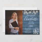 Rustic Wood String Lights Photo Graduparty Kaart (Voorkant)