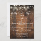 Rustic Wood String Lights Photo Wedding Reception Kaart (Voorkant)