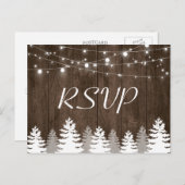 Rustic Wood String Lights Pine Trees Wedding RSVP Uitnodiging Briefkaart (Voorkant / Achterkant)