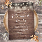 Rustic Wood String Lights Retirement Party Kaart