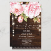 Rustic Wood String Lights Rozen Wedding Programme (Voorkant / Achterkant)