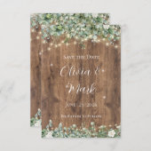 Rustic Wood & String Lights Save the Date | Schuur Informatiekaartje (Voorkant / Achterkant)