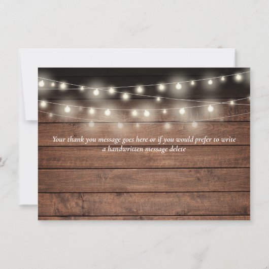 Rustic Wood String Lights-script Bedankkaart (Achterkant)