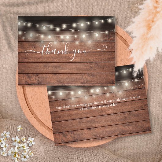 Rustic Wood String Lights-script Bedankkaart