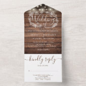 Rustic Wood String Lights Script Floral Wedding All In One Uitnodiging (Binnen)