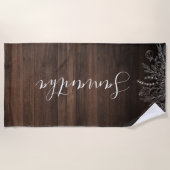 Rustic Wood String Lights Script gepersonaliseerd Strandlaken (Voorkant)