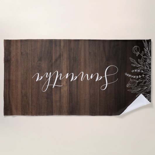 Rustic Wood String Lights Script gepersonaliseerd Strandlaken (Voorkant)