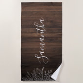 Rustic Wood String Lights Script gepersonaliseerd Strandlaken (Voorkant)